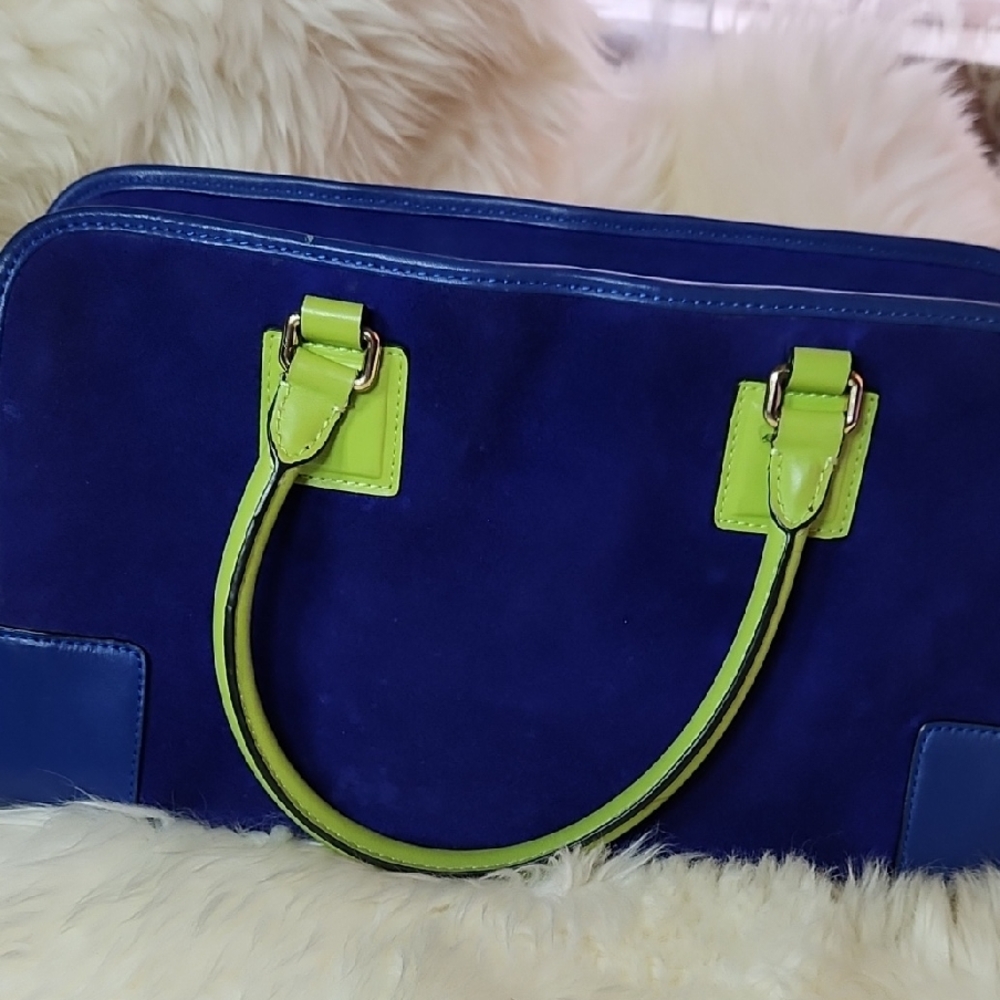 Loewe Navy and Neon Green Satchel